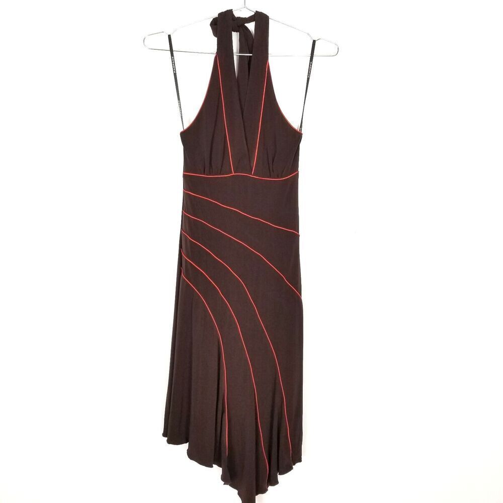 VTG Rampage Women Halter Dress  Sz M Y2K Grunge Brown Orange Asymmetrical‎ Hem